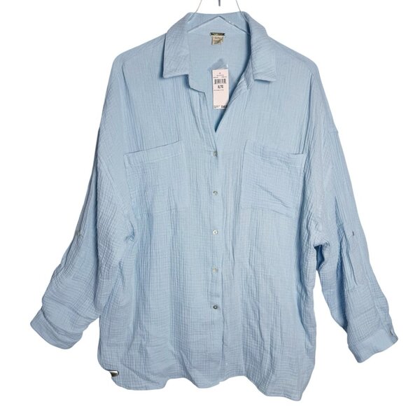 Magaschoni size XL Organic Cotton Gauze Button Up Shirt Oversized Light blue NWT - Picture 1 of 10